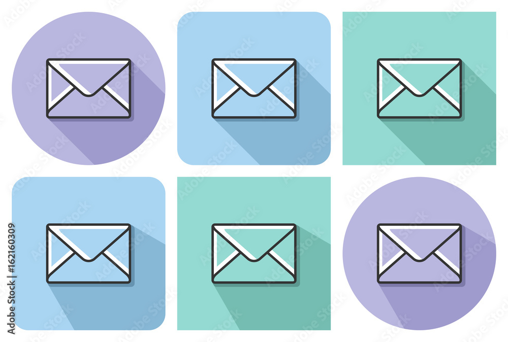 Outlined icon of closed envelope with parallel and not parallel long shadows Outlined icon of closed envelope with parallel and not parallel long shadows