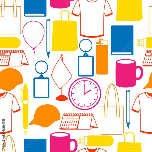 Seamless pattern with promotional gifts and souvenirs