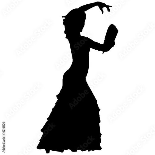 One black silhouette of female flamenco dancer