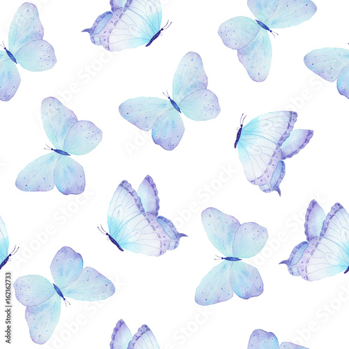 Watercolor butterfly seamless pattern hand drawn