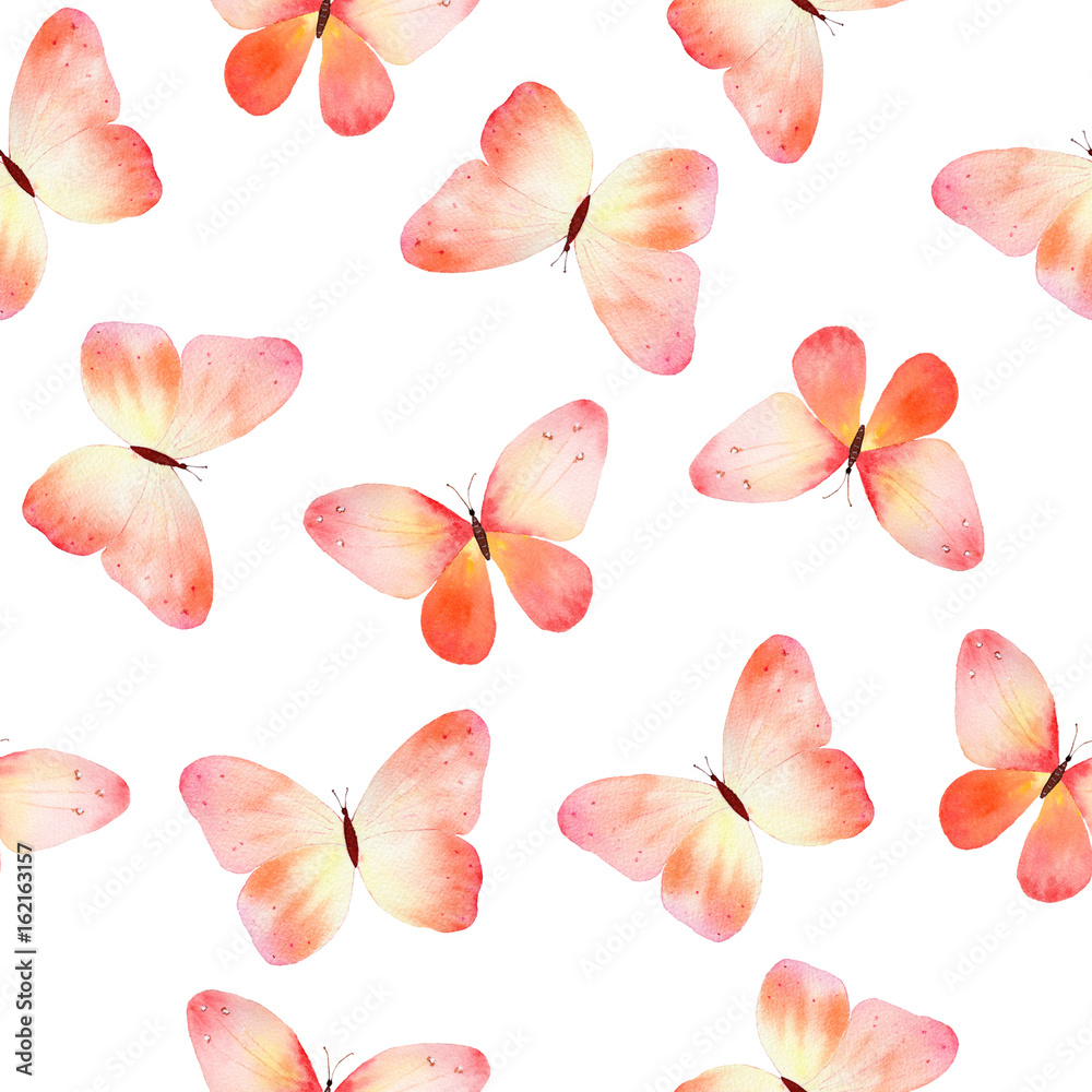Watercolor seamless pattern with butterflies
