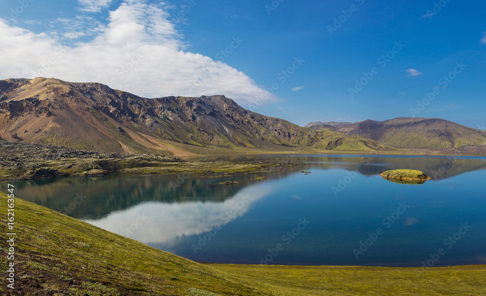 Beautiful lake in mountains during sunny day, Landmannalaugar, Iceland