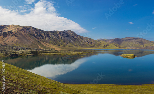 Beautiful lake in mountains during sunny day  Landmannalaugar  Iceland
