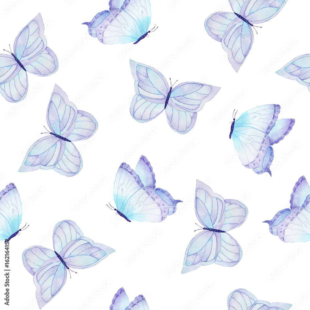 Watercolor hand drawn butterflies pattern