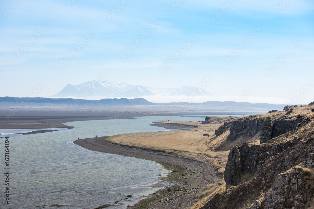 Iceland black sand in the midday with low fog Iceland black sand in the midday with low fog