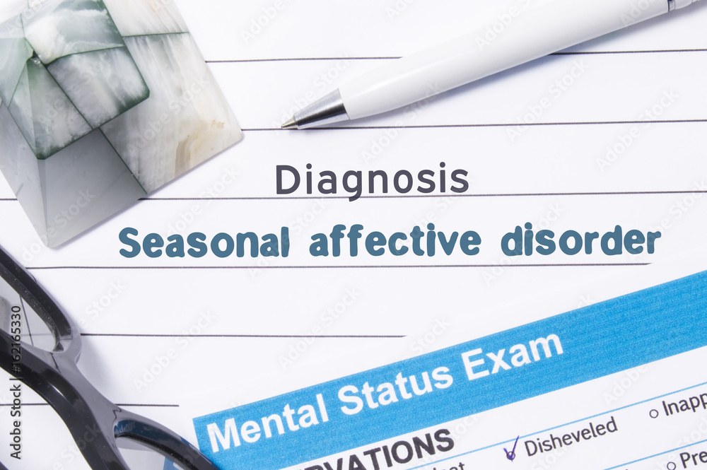 Psychiatric Diagnosis Seasonal Affective Disorder. Medical book or form with name of diagnosis