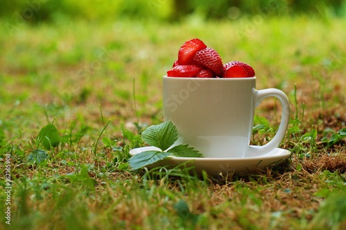 one small cup of strawberries
 photo