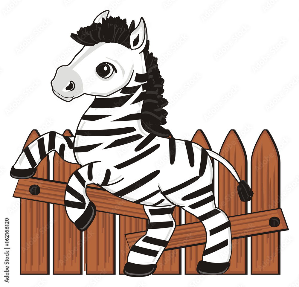 Horse, animal, cartoon, stallion, hooves, neigh, toy, Zebra, zoo, stripes,  striped, black, Fence, wooden, brown, parkan, Stock Illustration | Adobe  Stock