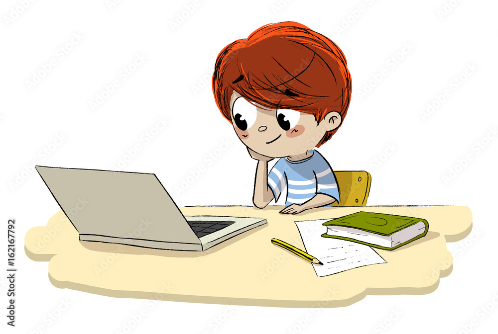 Niño con un odenador navegando por internet Niño con un odenador navegando por internet