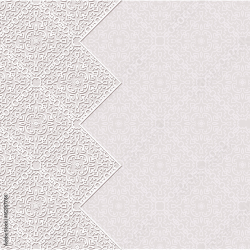delicate beige background with white cut-out  lacy pattern