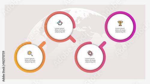 Business infographics. Timeline with 4 steps, circles. Vector template.