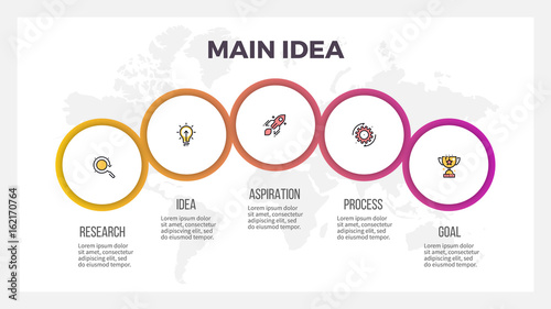Business infographics. Presentation with 5 circles, options. Vector template.