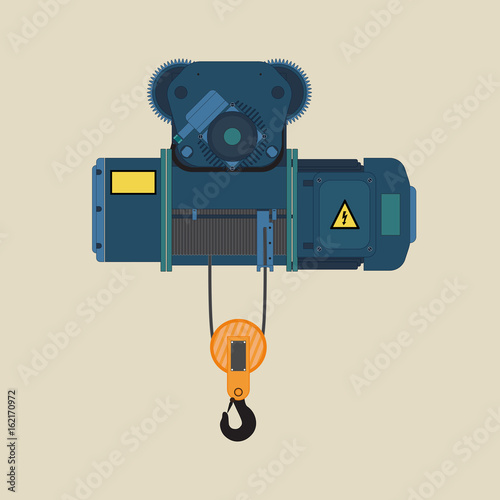 Electric hoist for loading or unloading. Technical hoist with hook.