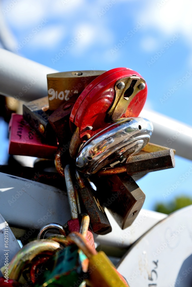 Padlocks in love on the bridge