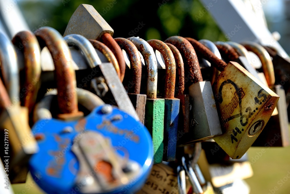 Padlocks in love on the bridge