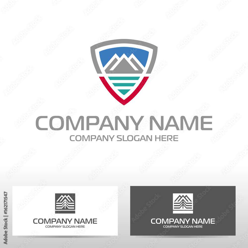 Logo design with mountains and river. Vector illustration Logo design with mountains and river. Vector illustration