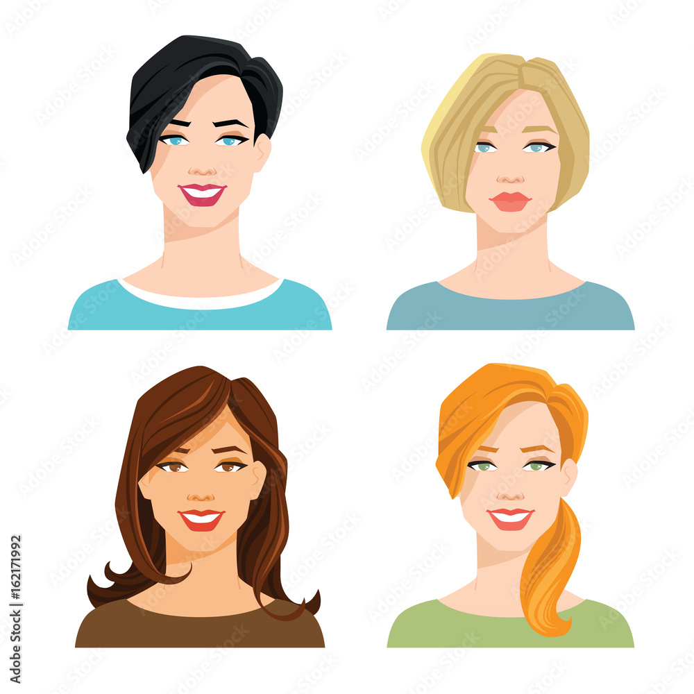 vector illustration of woman's face with different hair color on white background vector illustration of woman's face with different hair color on white background