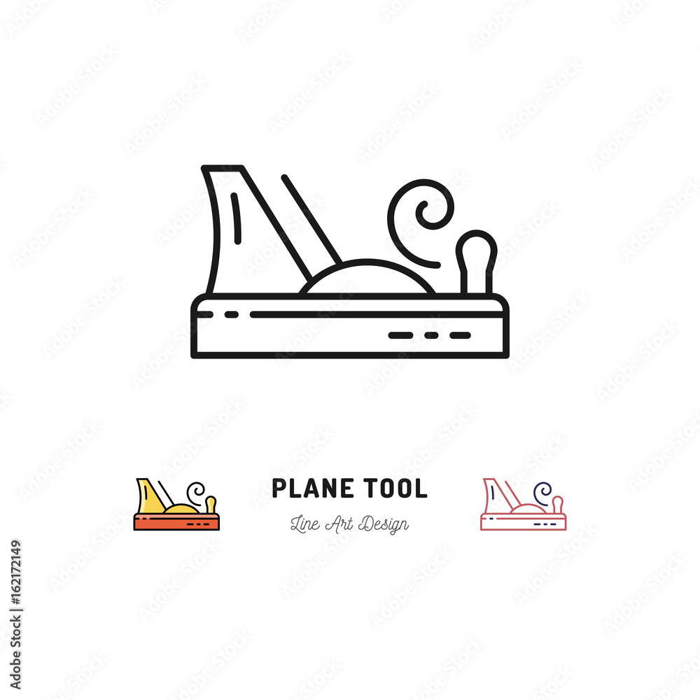 Plane tool icons, Carpentry logo. Vector thin line art symbols