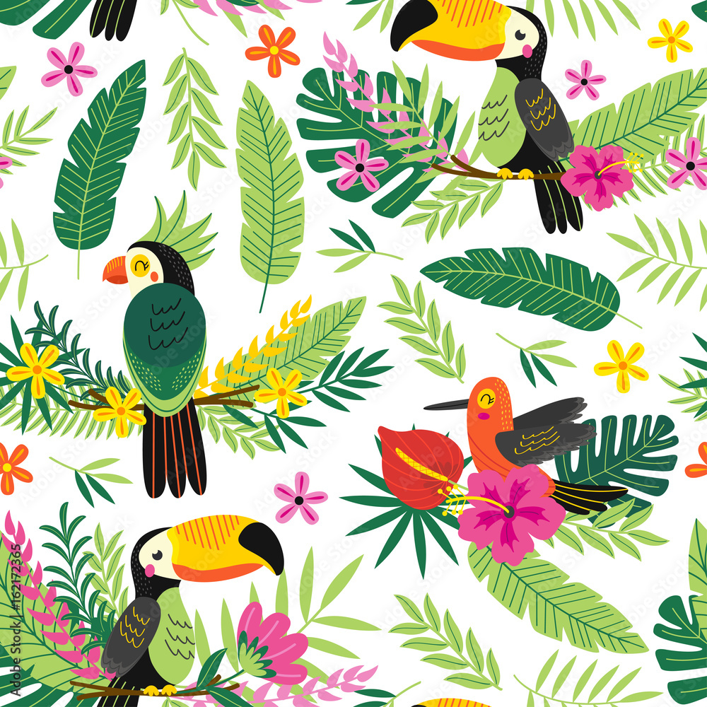 Fototapeta premium seamless pattern with tropical birds - vector illustration, eps