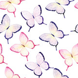 Watercolor seamless pattern with colorful butterflies