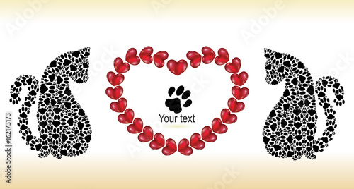 Silhouettes of cats with hearts. Valentine day's card