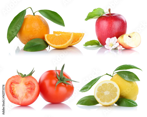 Obst und Gem  se Fr  chte Apfel Tomaten Orange Zitrone Freisteller freigestellt isoliert
