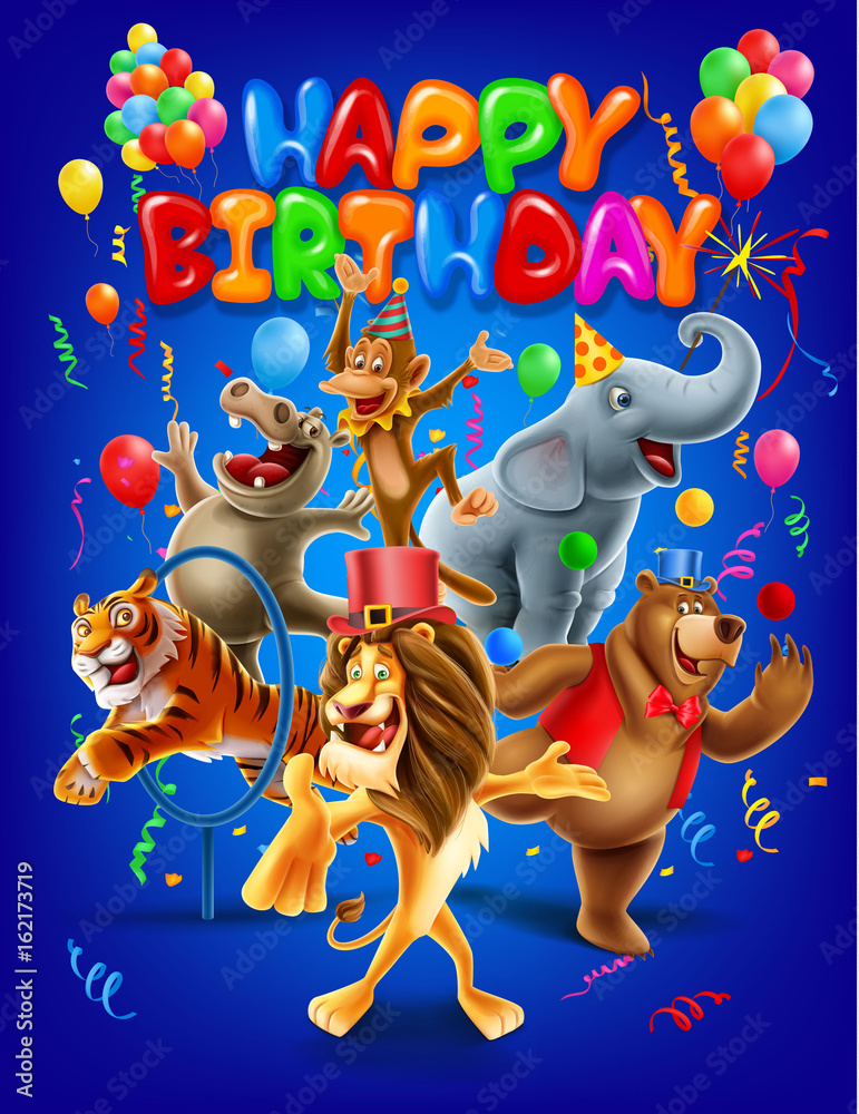 Fototapeta premium happy birthday with animals 