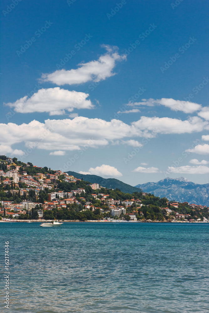 Herceg Novi city in Kotor bay. Summer holidays in Montenegro, sunny landscape.