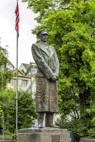 Statue of King Haakon VII of Norway in Tromso, Norway.