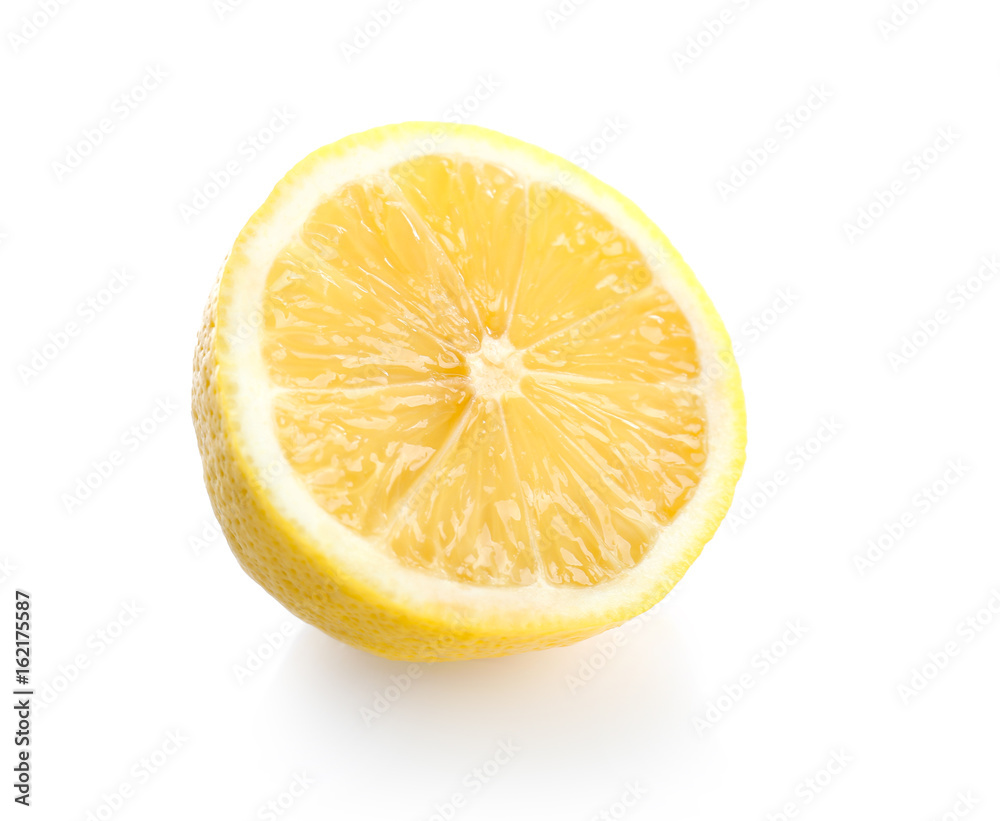 Half of fresh ripe lemon on white background Half of fresh ripe lemon on white background