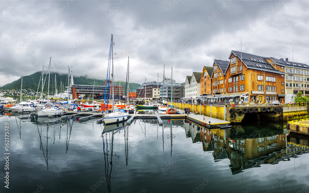 View of a marina in Tromso, North Norway.