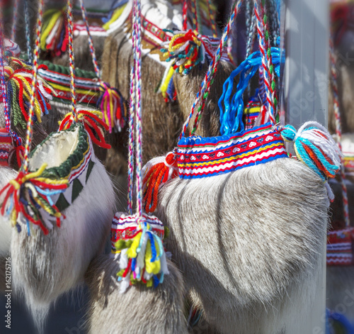 Traditional ethnographic sami bag made of deer fur.