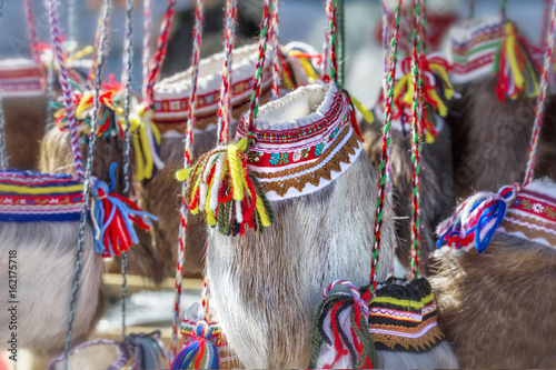 Traditional ethnographic sami bag made of deer fur. photo