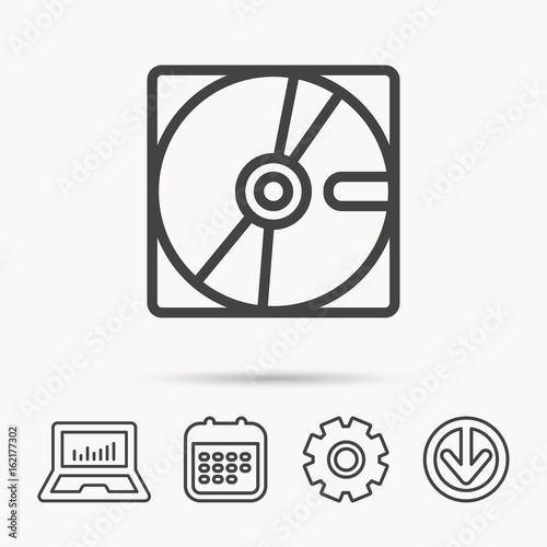 Harddisk icon. Hard drive storage sign. Notebook, Calendar and Cogwheel signs. Download arrow web icon. Vector