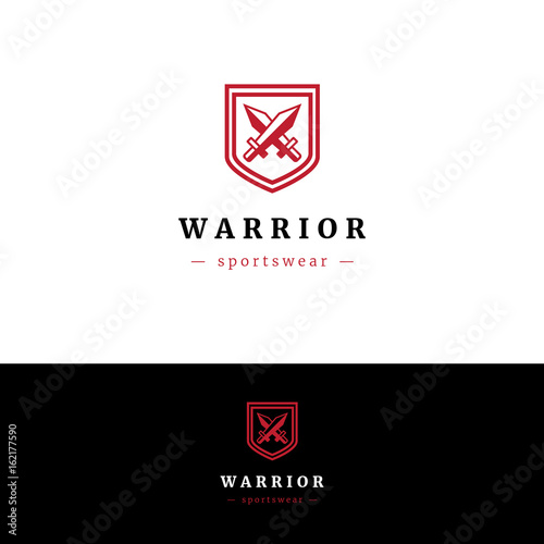 Minimalistic logo with two swords and shield