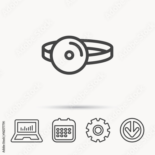 Medical mirror icon. ORL medicine sign. Otorhinolaryngology diagnosis tool symbol. Notebook, Calendar and Cogwheel signs. Download arrow web icon. Vector