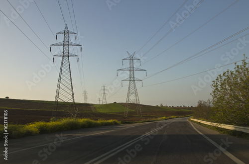 Power lines in fields
