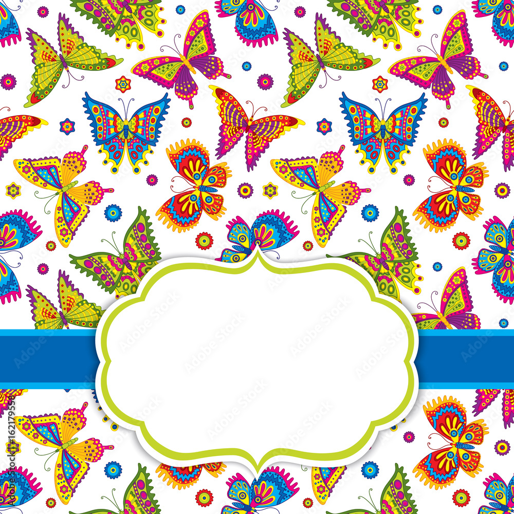 Vector Card Template with Butterflies.  Butterflies Vector illustration. 