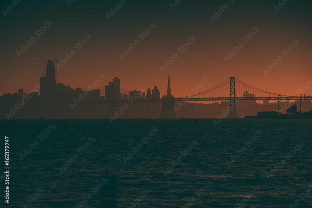 Silhouette of San Francisco Skyline from Middle Harbor Shoreline Park in Oakland Silhouette of San Francisco Skyline from Middle Harbor Shoreline Park in Oakland