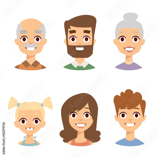Vector set beautiful emoticons face of people smiling avatars happy characters illustration
