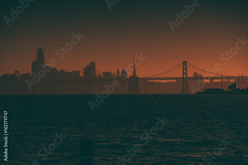 Silhouette of San Francisco Skyline from Middle Harbor Shoreline Park in Oakland