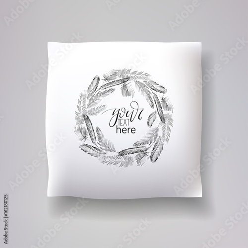 Realistic 3d throw pillow models with lettering print. Apartment interior design elements. Vector cushions collection.