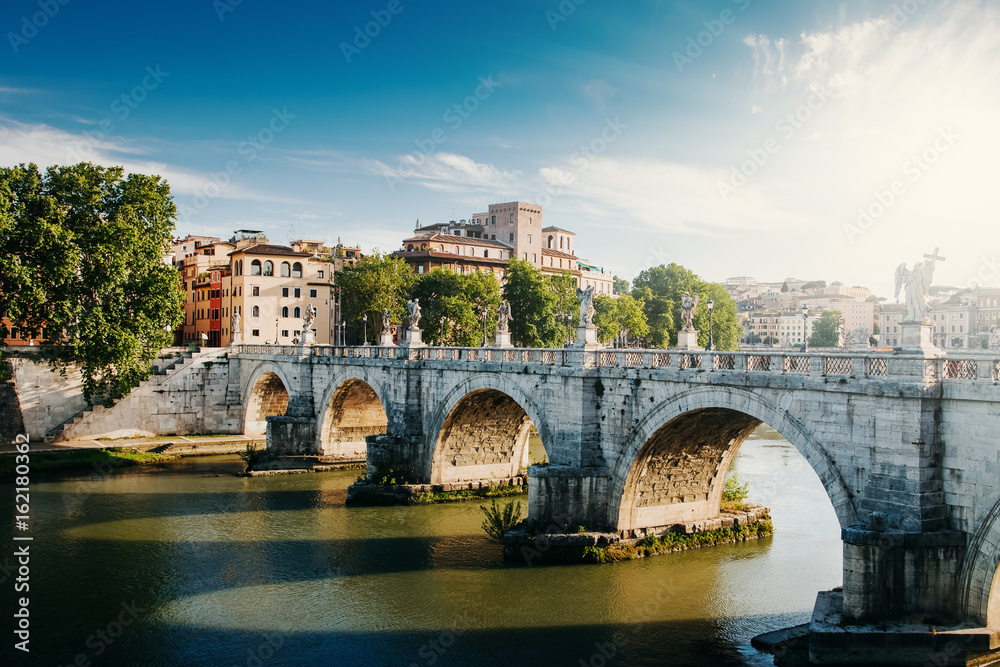 Ponte Sant Angelo. Bridge over Tiber river at Rome, Italy