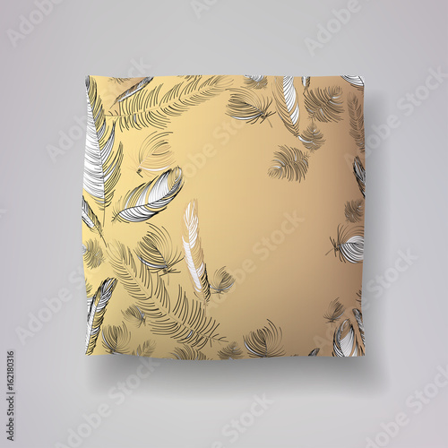 Realistic 3d throw pillow models with lettering print. Apartment interior design elements. Vector cushions collection.