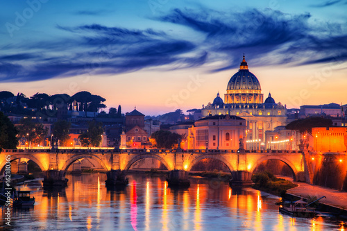 View to bridge and Vatican City at sunset. Rome, Italy