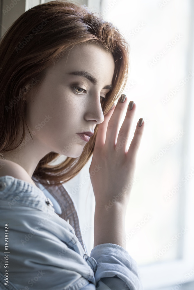 sensual sad female portrait with near window sensual sad female portrait with near window