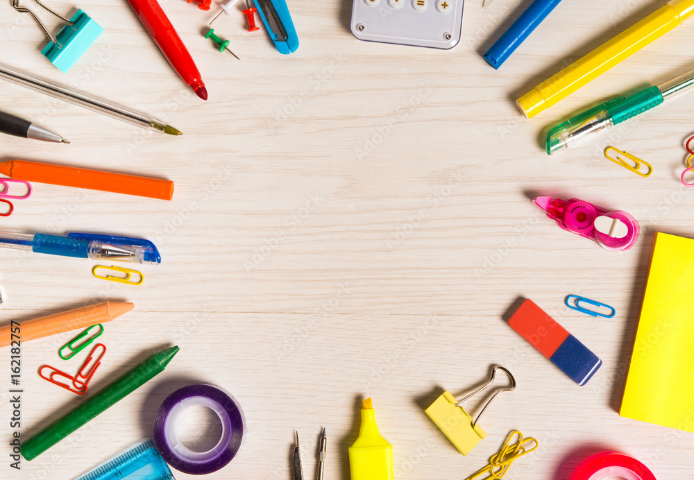 Stationery on a wooden white table Stationery on a wooden white table