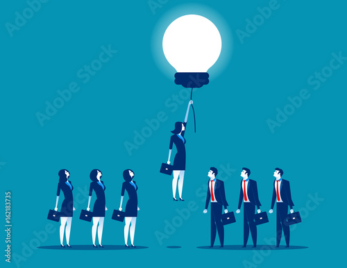 Buisness person rising on bulb balloon. Concept business vector illustration.
