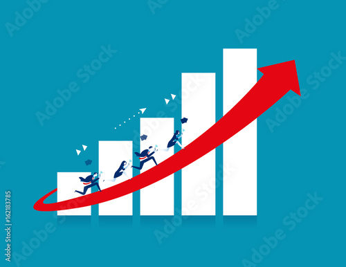 Business team running on red arrow. Concept business vector illustration.