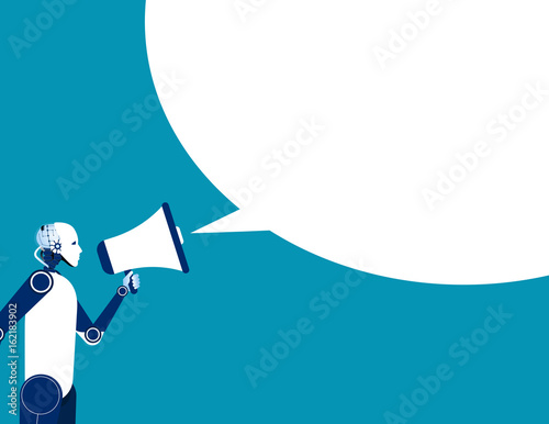 Robot shouting in megaphone. Concept business vector illustration.